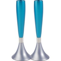 Yair Emanuel Anodized Aluminum Shabbat Candlesticks Large Silver and Turquoise