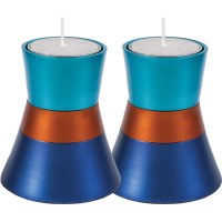 Yair Emanuel Anodized Aluminum Small Candlesticks - Turquoise & Orange