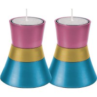 Yair Emanuel Anodized Aluminum Small Candlesticks - Turquoise & Pink