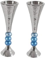 Yair Emanuel Aluminum Candlestick Beaded Stem Design Turquoise Beads