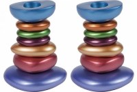 Yair Emanuel Anodized Aluminum Shabbat Candlestick Stone Tower Multicolored