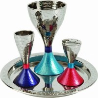 Yair Emanuel Judaica Nickel Havdalah Set Hammer work - Colored