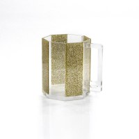 Washing Cup Lucite Hexagon Gold Sparkle Stripes