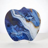 Glass Apple Shape Plate Blue Marble Design 7"