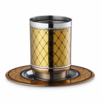 Stainless Steel Kiddush Cup with Tray 2 Tone Diamond Shape Design