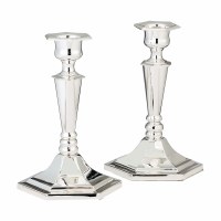 Silverplated Shabbat Candlestick Holders 2 Piece Set Modern Design 6"