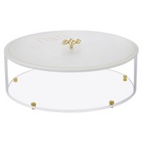 Additional picture of Lucite Matzah Box with Leatherette Cover Knot Handle Accent Gold 13.75"