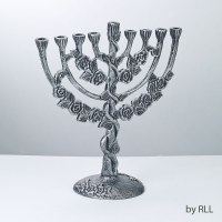 Candle Menorah Antique Aluminum Floral Design