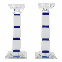 Crystal Candlesticks Square Design Blue Accent 10.2"