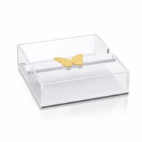 Lucite Square Napkin Holder Butterfly Accent Gold 7"