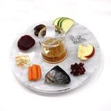 Additional picture of Lucite Round Simanim Plate Marble with Magnetic Honey Dish and Spoon 12"
