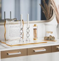 Additional picture of Lucite Tzedakah Charity Box Wave Design Gold