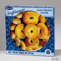 Additional picture of Glass Round Platter Serving Tray Bagel Theme 11.25"