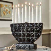 Additional picture of Candle Menorah Hand Painted Ceramic Geometric Shape Design Black