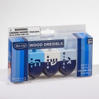 Additional picture of Wood Dreidels Handpainted Colorblock Design Large Size Blue 3 Pack