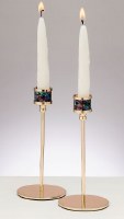 Additional picture of Aluminum Candlesticks Stained Glass Design Gold 7"
