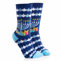 Additional picture of Chanukah Crew Socks "Ugly Sweater" Design in Dreidel Box Adult Size 9-11