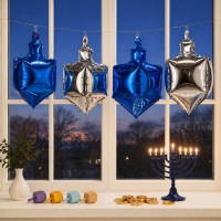 Additional picture of Chanukah Mylar Balloons Dreidel Shaped Blue Silver 15" 4 Pack