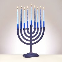Additional picture of Metal Candle Menorah Traditional Style Brushed Matte Navy Finish 8.5"