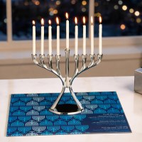 Additional picture of Tempered Glass Menorah Drip Tray Many Menorahs Design Extra Large Size Blue 15" x 12"