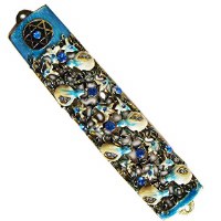 Additional picture of Mezuzah Case Jeweled Enamel Blue and Gold Magen David Design 10cm