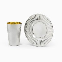 Additional picture of Silver Plated Kiddush Cup with Matching Tray Linya Style Design by Hazorfim