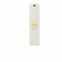 Additional picture of Plastic Mezuzah Case White Gold Shin 12cm