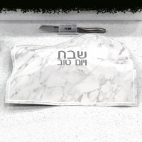 Additional picture of Faux Leather Challah Cover Marble Design Silver Print
