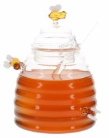 Additional picture of Glass Honey Dish Honey Pot Design Accented with Bees Glass Honey Dipper