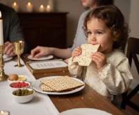 Additional picture of Polyester Passover Baby Bib with Sleeves Matza Design Size Medium
