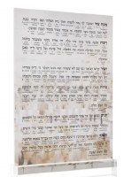Additional picture of Lucite Chanukah Brachos Card Artscroll  Interlinear Painted Artwork Jerusalem Fire Design with Stand