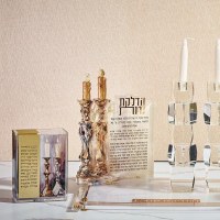 Additional picture of Lucite Hadlokas Neiros Sculpture Painted Artwork Hebrew Candlestick Design