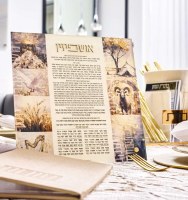 Additional picture of Lucite Tabletop Plaque Ushpezin Painted by Batya Sukkah Decoration Square Shape 8"