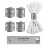 Additional picture of Faux Leather Napkin Rings Pesach Embossed Silver 4 Pack