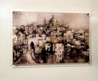 Additional picture of Lucite Painted Jerusalem Floating Wall Hanging Artwork Gold 22" x 15"