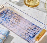 Additional picture of Lucite Bread Towel Tray Painted by Yosefa Blue 14"