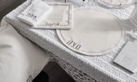 Additional picture of Faux Leather Pesach Set 4 Piece Hemstitched Design Silver