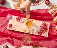 Additional picture of Lucite Rosh Hashanah Simanim Tray with Honey Dish and Spoon Painted Pomegranates Design Gold Accent 16.5"