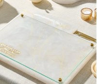 Additional picture of Resin Challah Board with Knife Slot Glass Top Gold 11" x 16"