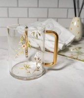 Additional picture of Lucite Washing Cup Floral Bird Design Pink
