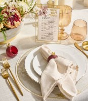 Additional picture of Lucite Classic Simanim Card Pomegranate  Design Hebrew Gold 5" x 8"