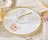 Additional picture of Lucite Simanim Tray Classic Design Hebrew Pomegranate Accent Gold 11"