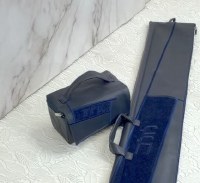 Additional picture of Faux Leather Esrog Box Holder Fur Looped Design Navy