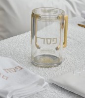 Additional picture of Lucite Pesach Washing Cup Geometric Design Gold 6"