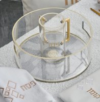 Additional picture of Lucite Pesach Washing Cup and Bowl Set Geometric Design Gold