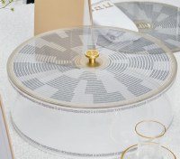 Additional picture of Lucite Matzah Holder Round Geometric Design 13.75"