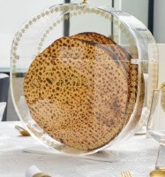 Additional picture of Lucite Matzah Box Standing Inspired Cartier Design Gold 13.75"