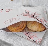 Additional picture of Faux Leather Challah Pouch Cherry Blossom Design White Pink 17" x 22"