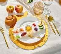 Additional picture of Lucite Raised Simanim Tray Classic 2.0 Design Hebrew Gold 4 Pack 11" x 4"