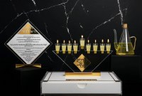 Additional picture of Lucite Oil Menorah Diamond Design Gold 13"